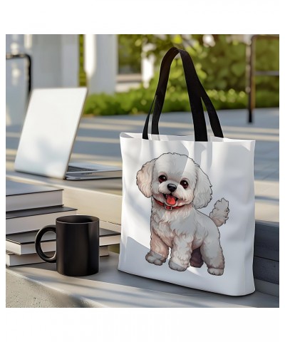 Bichon Frise Tote Bag for Women Men Casual Tote Bag Cloth Canvas Shopping Bags with Handles Cute Bags Everyday Use 16" x 16" ...