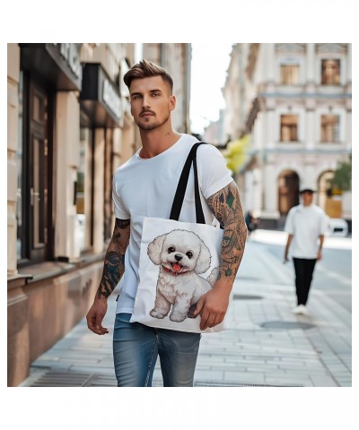 Bichon Frise Tote Bag for Women Men Casual Tote Bag Cloth Canvas Shopping Bags with Handles Cute Bags Everyday Use 16" x 16" ...