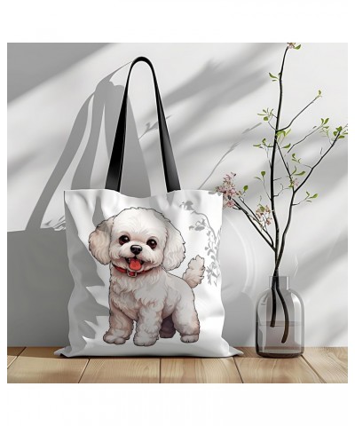 Bichon Frise Tote Bag for Women Men Casual Tote Bag Cloth Canvas Shopping Bags with Handles Cute Bags Everyday Use 16" x 16" ...