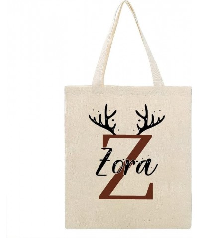 Antlers Personalized Name Custom Initial Letter Canvas Tote Bag with Handle Cute Book Bag Shopping Shoulder Bag for Women Gir...