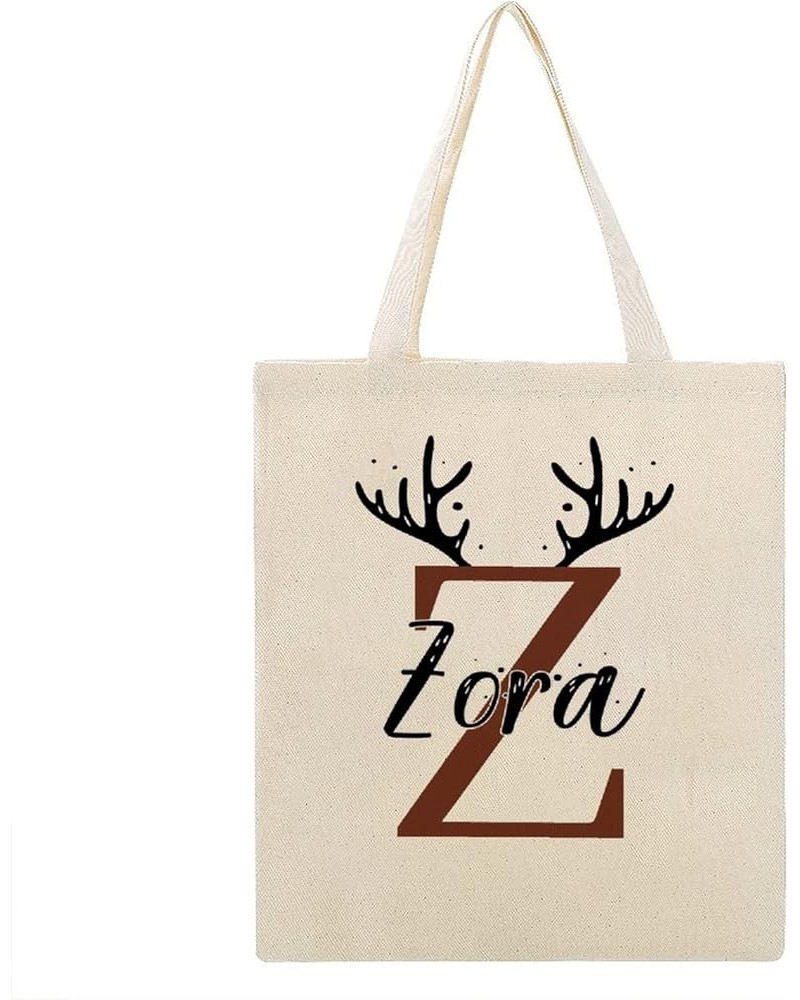 Antlers Personalized Name Custom Initial Letter Canvas Tote Bag with Handle Cute Book Bag Shopping Shoulder Bag for Women Gir...