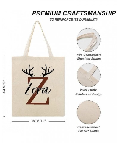 Antlers Personalized Name Custom Initial Letter Canvas Tote Bag with Handle Cute Book Bag Shopping Shoulder Bag for Women Gir...