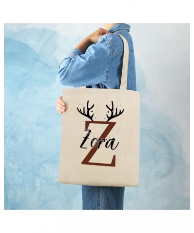 Antlers Personalized Name Custom Initial Letter Canvas Tote Bag with Handle Cute Book Bag Shopping Shoulder Bag for Women Gir...