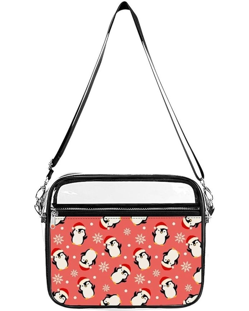 Funny Penguins on Red Clear Crossbody Shoulder Purse Bag for Men Women, Stadium Clear Messenger Bag Style $14.99 Crossbody Bags