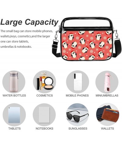 Funny Penguins on Red Clear Crossbody Shoulder Purse Bag for Men Women, Stadium Clear Messenger Bag Style $14.99 Crossbody Bags