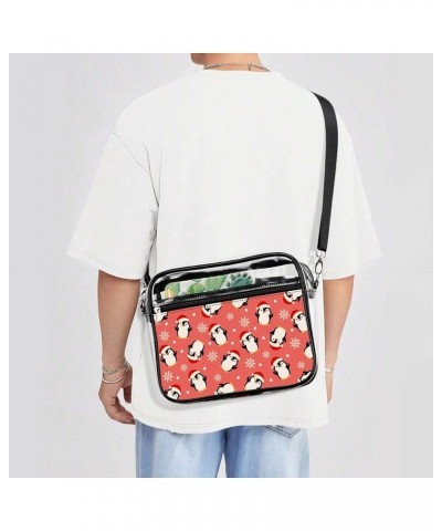 Funny Penguins on Red Clear Crossbody Shoulder Purse Bag for Men Women, Stadium Clear Messenger Bag Style $14.99 Crossbody Bags