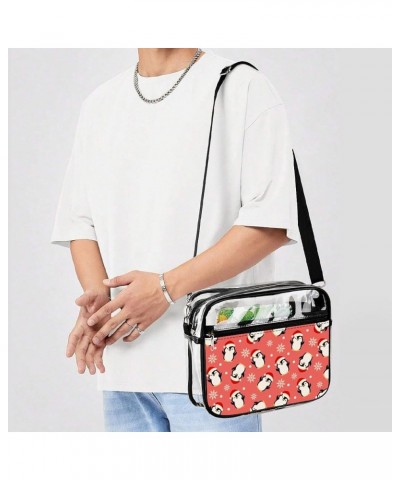 Funny Penguins on Red Clear Crossbody Shoulder Purse Bag for Men Women, Stadium Clear Messenger Bag Style $14.99 Crossbody Bags