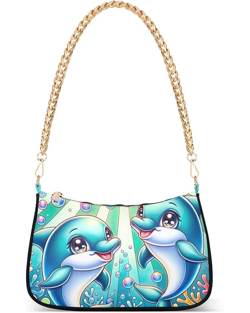 Painting Magical Forest Chain Purse Hobo Tote Bags Women's Handbag Cute Shoulder Strap Cute Cartoon Dolphins $17.39 Shoulder ...