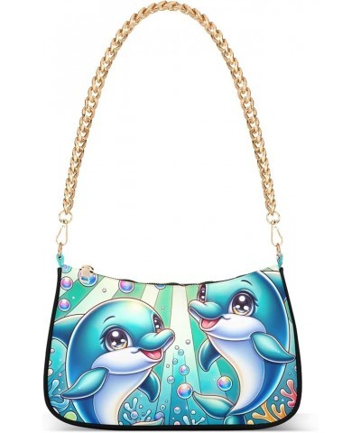 Painting Magical Forest Chain Purse Hobo Tote Bags Women's Handbag Cute Shoulder Strap Cute Cartoon Dolphins $17.39 Shoulder ...