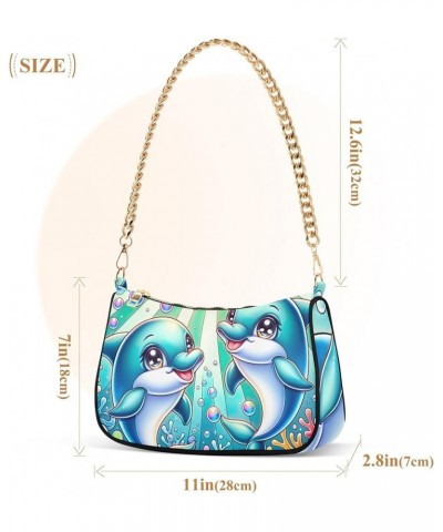 Painting Magical Forest Chain Purse Hobo Tote Bags Women's Handbag Cute Shoulder Strap Cute Cartoon Dolphins $17.39 Shoulder ...