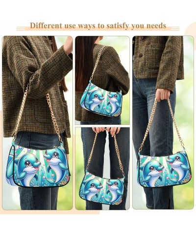 Painting Magical Forest Chain Purse Hobo Tote Bags Women's Handbag Cute Shoulder Strap Cute Cartoon Dolphins $17.39 Shoulder ...