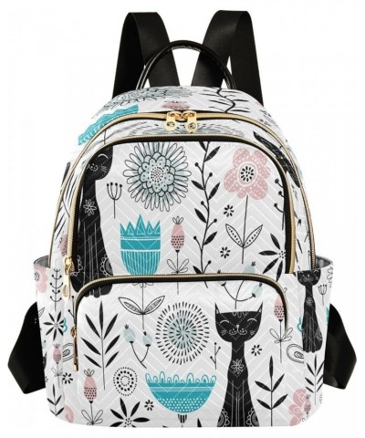 Women Backpack Purse Cute Black Cats and Flowers Fashion Shoulder Bags Travel Backpack Small Daypacks M Small $15.60 Backpacks