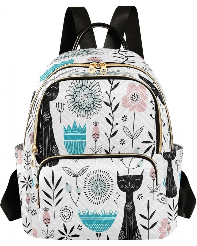 Women Backpack Purse Cute Black Cats and Flowers Fashion Shoulder Bags Travel Backpack Small Daypacks M Small $15.60 Backpacks