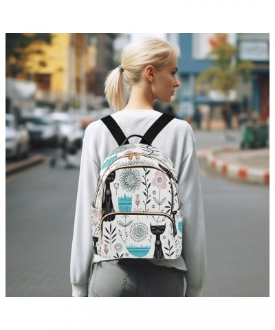 Women Backpack Purse Cute Black Cats and Flowers Fashion Shoulder Bags Travel Backpack Small Daypacks M Small $15.60 Backpacks