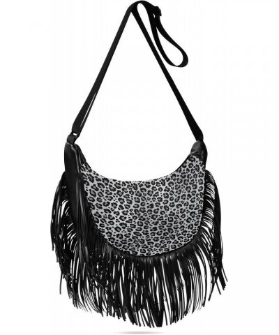 Tassel Crossbody Bag Cute Leopard Print Grey Watercolor Women Fringe Boho Handbag Hippie Purse Vintage Bohemian Shoulder Bag ...