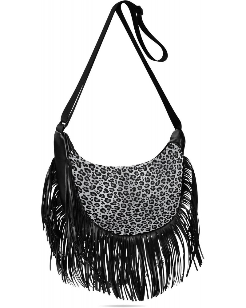 Tassel Crossbody Bag Cute Leopard Print Grey Watercolor Women Fringe Boho Handbag Hippie Purse Vintage Bohemian Shoulder Bag ...