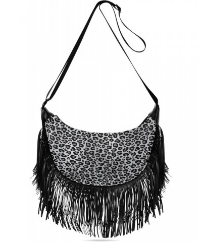 Tassel Crossbody Bag Cute Leopard Print Grey Watercolor Women Fringe Boho Handbag Hippie Purse Vintage Bohemian Shoulder Bag ...