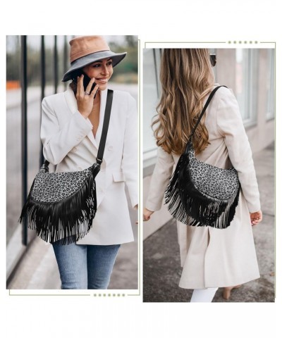 Tassel Crossbody Bag Cute Leopard Print Grey Watercolor Women Fringe Boho Handbag Hippie Purse Vintage Bohemian Shoulder Bag ...