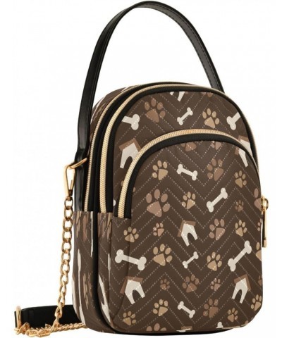 Brown Dog Paw Print Striped Small Chain Crossbody Travel Bag Handbag Cell Phone Purse for Women $10.12 Crossbody Bags