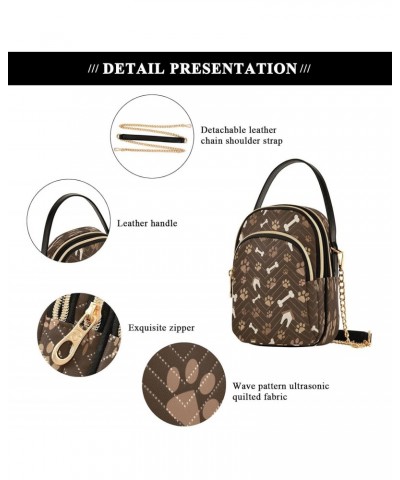 Brown Dog Paw Print Striped Small Chain Crossbody Travel Bag Handbag Cell Phone Purse for Women $10.12 Crossbody Bags