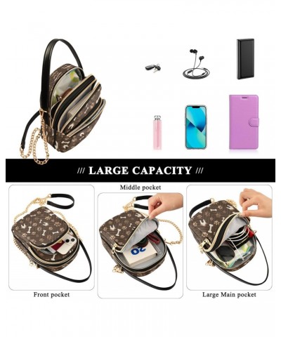 Brown Dog Paw Print Striped Small Chain Crossbody Travel Bag Handbag Cell Phone Purse for Women $10.12 Crossbody Bags