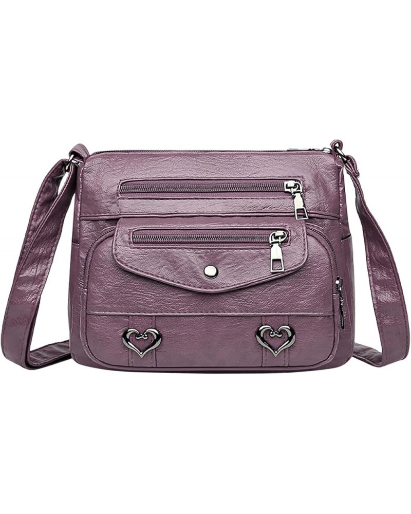 Bag Women Heart Decor Crossbody Bag Vintage PU Leather Shoulder Bag Women Multi Canvas Purses And (Black, One Size) A1-purple...