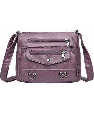 Bag Women Heart Decor Crossbody Bag Vintage PU Leather Shoulder Bag Women Multi Canvas Purses And (Black, One Size) A1-purple...