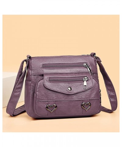 Bag Women Heart Decor Crossbody Bag Vintage PU Leather Shoulder Bag Women Multi Canvas Purses And (Black, One Size) A1-purple...