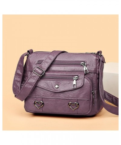 Bag Women Heart Decor Crossbody Bag Vintage PU Leather Shoulder Bag Women Multi Canvas Purses And (Black, One Size) A1-purple...