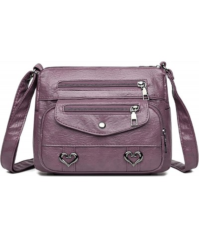 Bag Women Heart Decor Crossbody Bag Vintage PU Leather Shoulder Bag Women Multi Canvas Purses And (Black, One Size) A1-purple...