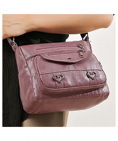 Bag Women Heart Decor Crossbody Bag Vintage PU Leather Shoulder Bag Women Multi Canvas Purses And (Black, One Size) A1-purple...