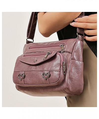 Bag Women Heart Decor Crossbody Bag Vintage PU Leather Shoulder Bag Women Multi Canvas Purses And (Black, One Size) A1-purple...