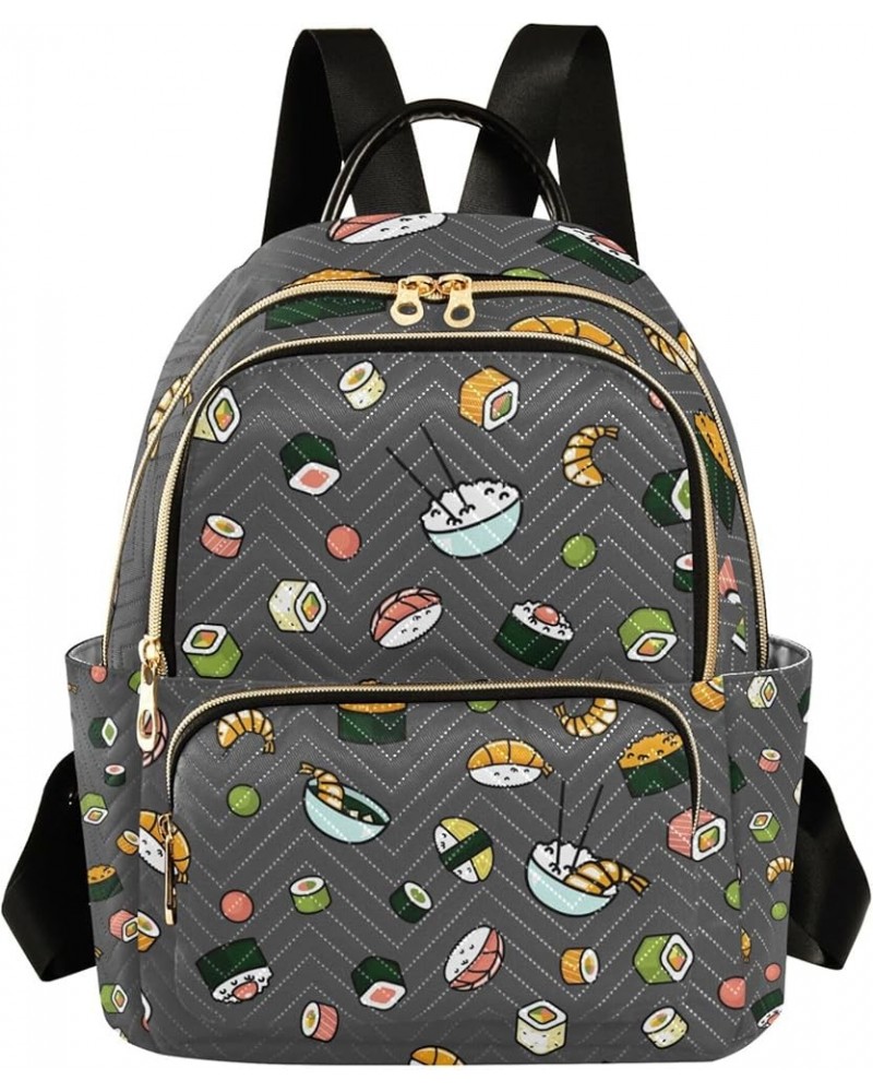 Sushi Pattern Cartoon Backpack for Women, Shoulder Bag Lightweight Mini Backpack Casual Daypack Back Pack Mini(10.23'' x 5.11...