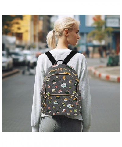 Sushi Pattern Cartoon Backpack for Women, Shoulder Bag Lightweight Mini Backpack Casual Daypack Back Pack Mini(10.23'' x 5.11...