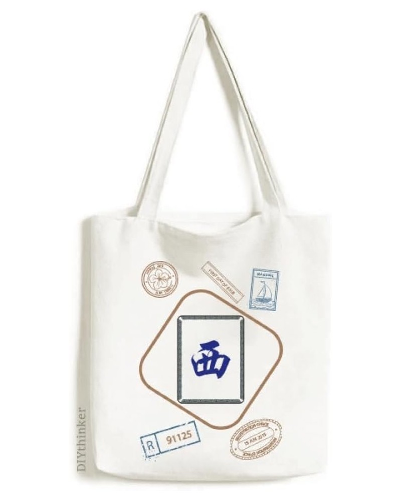 Wind West Mahjong Tiles Pattern Stamp Shopping Ecofriendly Storage Canvas Tote Bag $16.73 Totes