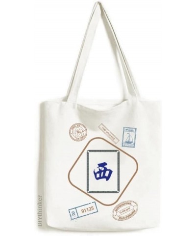 Wind West Mahjong Tiles Pattern Stamp Shopping Ecofriendly Storage Canvas Tote Bag $16.73 Totes