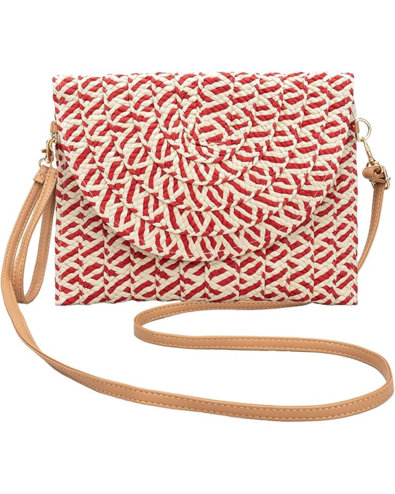 Straw Beach Bag Summer Small Woven Crossbody Bag Rattan Envelope Clutch for Travel with 2 Shoulder Straps (Red) Red $21.30 Totes