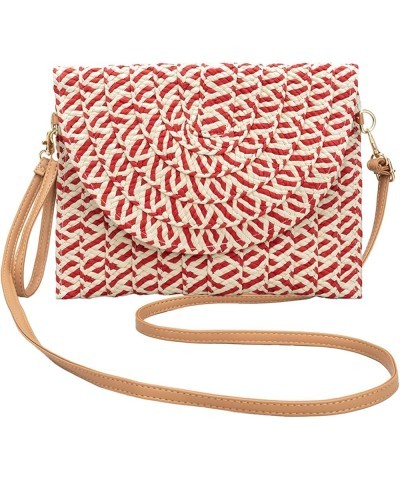 Straw Beach Bag Summer Small Woven Crossbody Bag Rattan Envelope Clutch for Travel with 2 Shoulder Straps (Red) Red $21.30 Totes