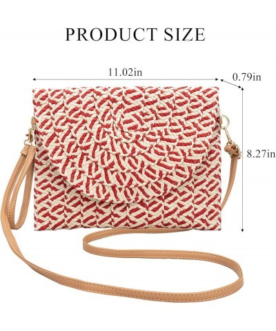 Straw Beach Bag Summer Small Woven Crossbody Bag Rattan Envelope Clutch for Travel with 2 Shoulder Straps (Red) Red $21.30 Totes