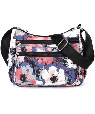 Women Crossbody Bag Water Resistant Nylon Large Capacity Floral Zipper Shoulder Messenger Bag Ink Flower $12.50 Shoulder Bags