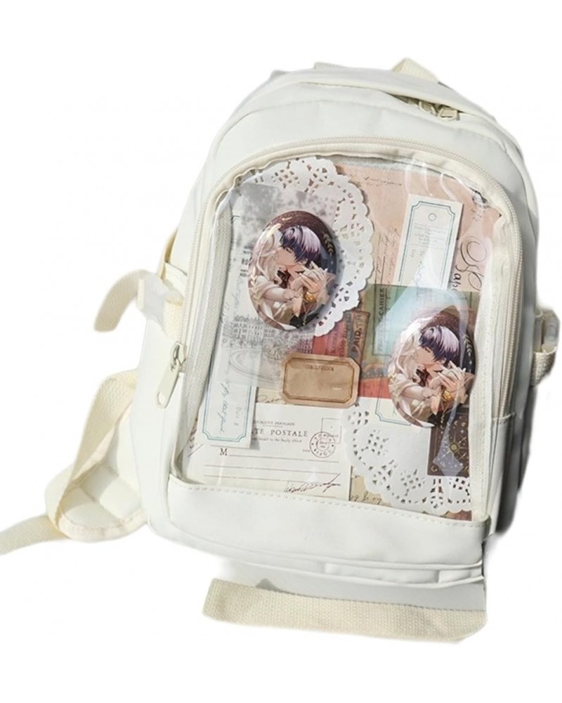 Transparent Pop Badge Anime Backpack 4-Color Multipurpose Bag for iPad & Umbrella Stylish Daily Carry for Trendsetters (white...