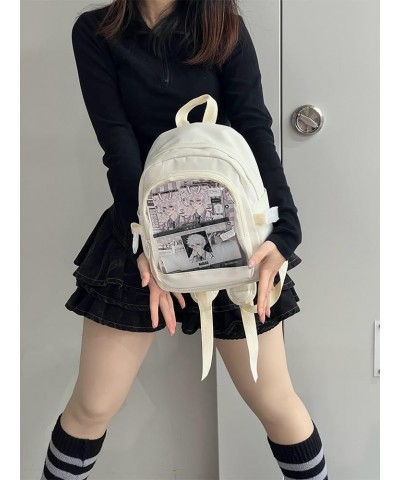 Transparent Pop Badge Anime Backpack 4-Color Multipurpose Bag for iPad & Umbrella Stylish Daily Carry for Trendsetters (white...