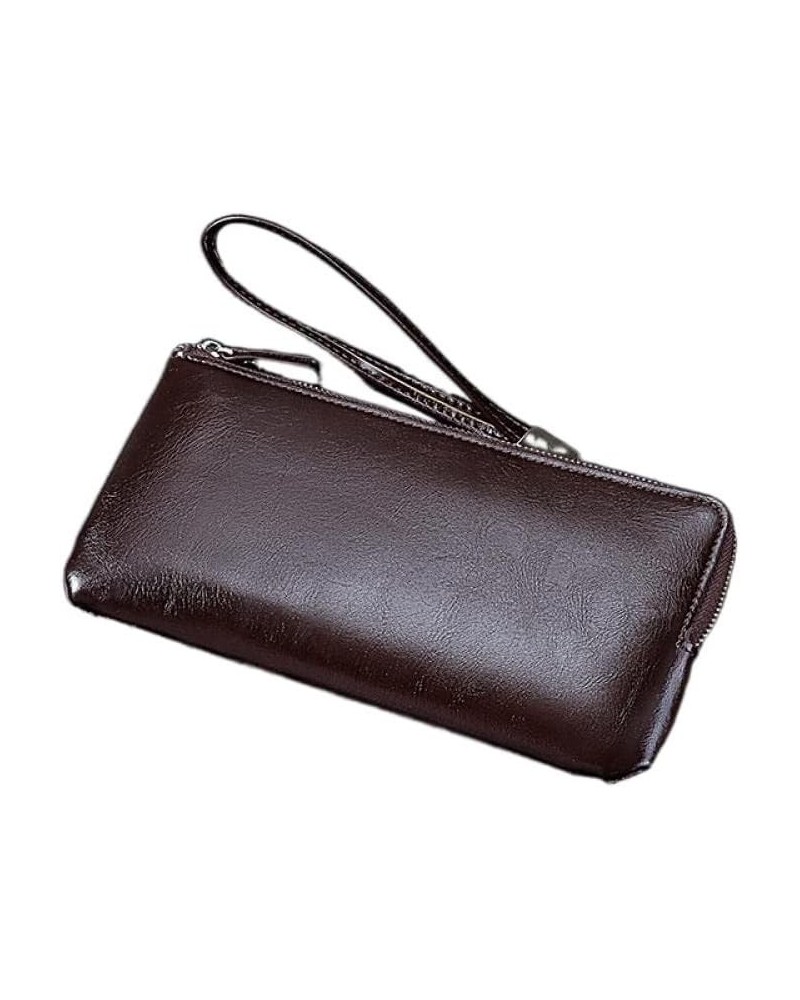 Wallet Man Men's Wallet Long Retro Casual Oil Wax Leather Clutch Multifunctional Zipper Wallet (Color : Black) $41.04 Wallets