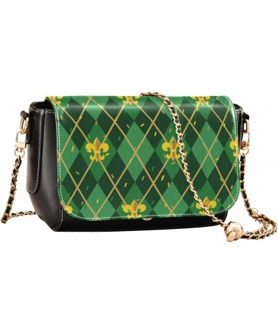 Mardi Gras Crossbody Handbag Green Zigzag Golden Fleur De Lis PU Leather Shoulder Bag Sturdy Travel Pouch Compact Chic Bag fo...