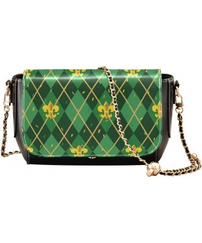 Mardi Gras Crossbody Handbag Green Zigzag Golden Fleur De Lis PU Leather Shoulder Bag Sturdy Travel Pouch Compact Chic Bag fo...