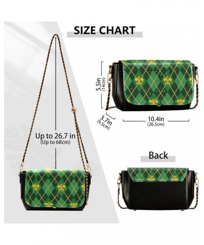 Mardi Gras Crossbody Handbag Green Zigzag Golden Fleur De Lis PU Leather Shoulder Bag Sturdy Travel Pouch Compact Chic Bag fo...