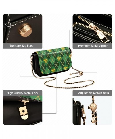 Mardi Gras Crossbody Handbag Green Zigzag Golden Fleur De Lis PU Leather Shoulder Bag Sturdy Travel Pouch Compact Chic Bag fo...