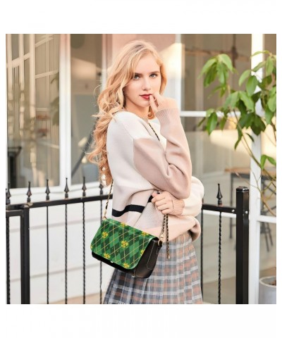 Mardi Gras Crossbody Handbag Green Zigzag Golden Fleur De Lis PU Leather Shoulder Bag Sturdy Travel Pouch Compact Chic Bag fo...