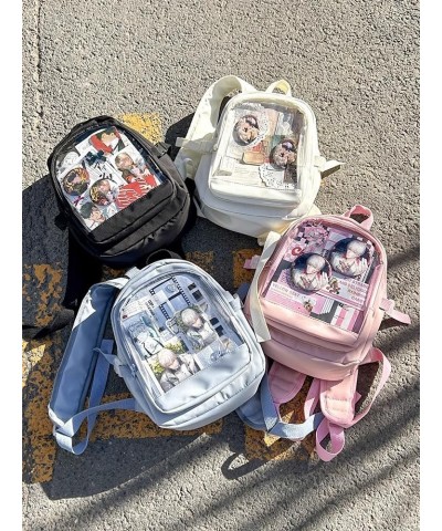 Transparent Pop Badge Anime Backpack 4-Color Multipurpose Bag for iPad & Umbrella Stylish Daily Carry for Trendsetters (white...