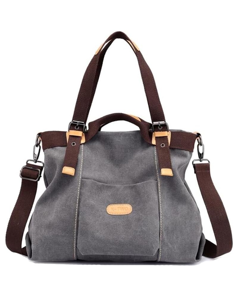 Women Soft Retro Casual All-match Tote Satchel Crossbody Hobo Messenger Canvas Shoulder Bag Clutches Gray $22.13 Totes